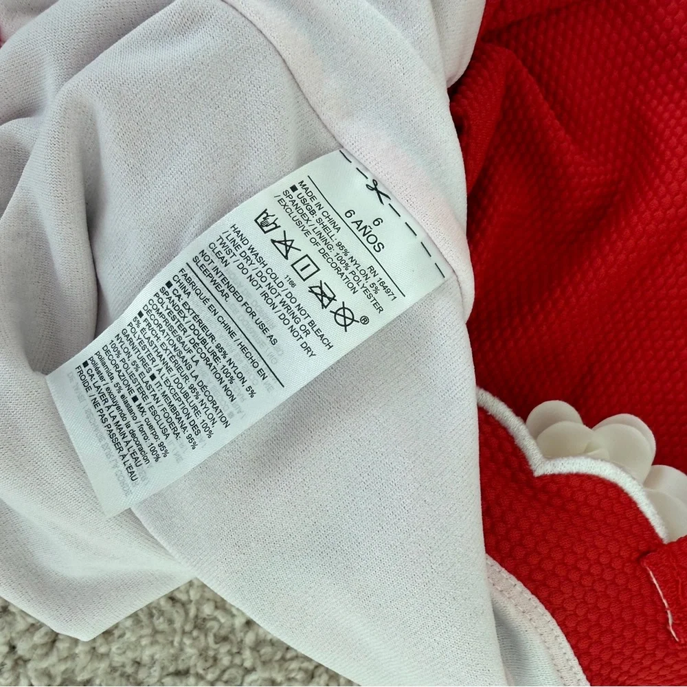 ❤️🤍 Janie and Jack Red and White Scalloped Rosette Halter Swimsuit, size 6, EUC - Picture 6 of 10